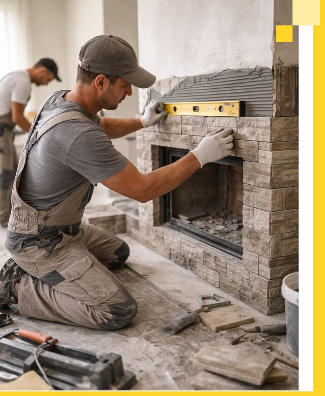 Облицовка каминов в Белореченске, монтаж и отделка натуральным камнем