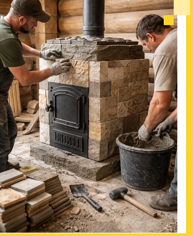 Облицовка банной печи под ключ в Белореченске: камень и плитка