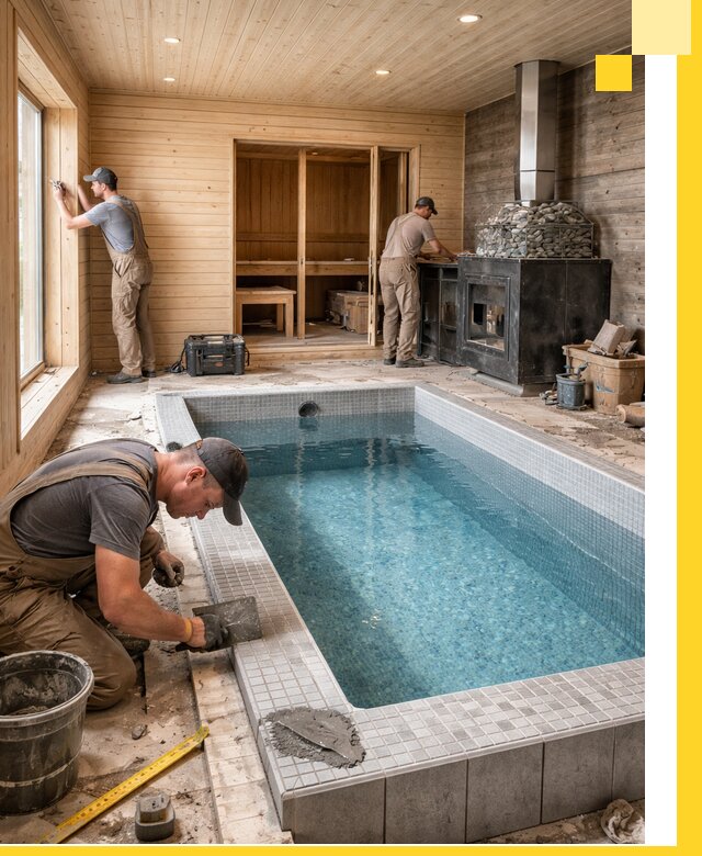 Проект бани с бассейном и сауной в Белореченске под ключ