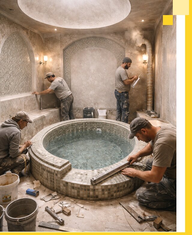 Профессиональное строительство хамама с бассейном в Белореченске под ключ