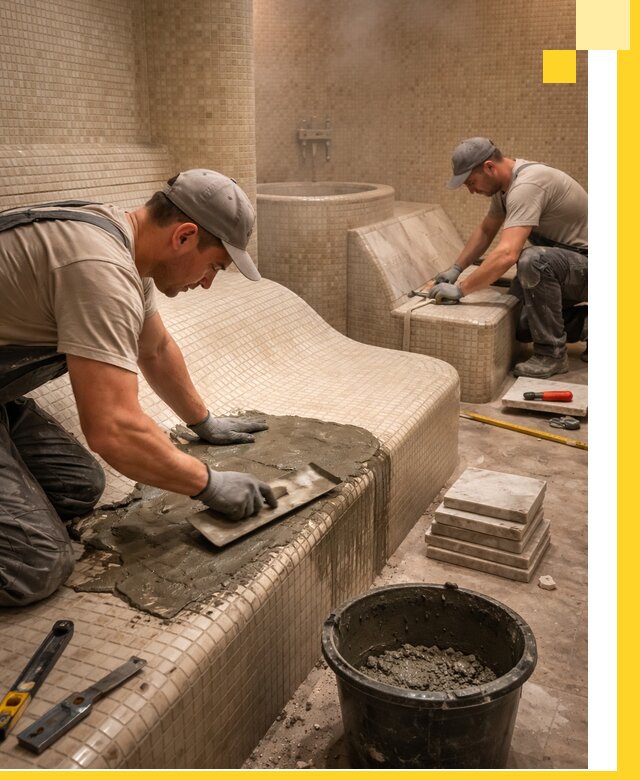 Лежаки для хамама под ключ в Белореченске, проект и монтаж